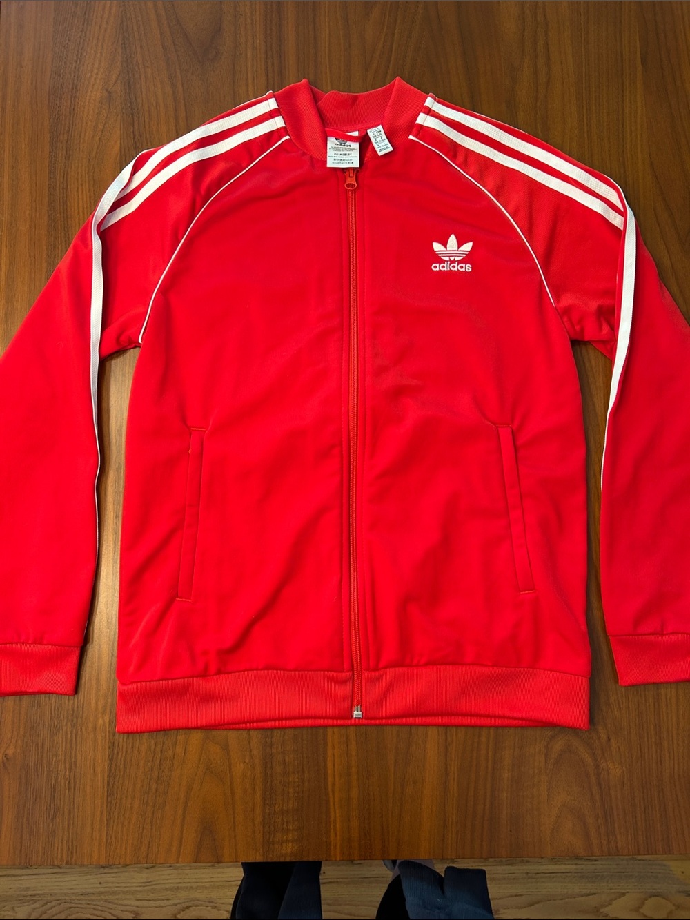 adidas Red Track Jacket with White Three-Stripes